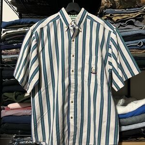 Bugle Boy Blue and Green Striped Button-Down Shirt